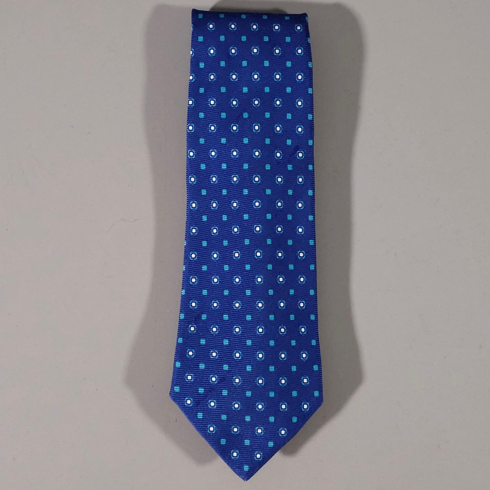 Kiton Tie Mens OS Blue Geometric Silk Hand Made Italy Luxury Necktie